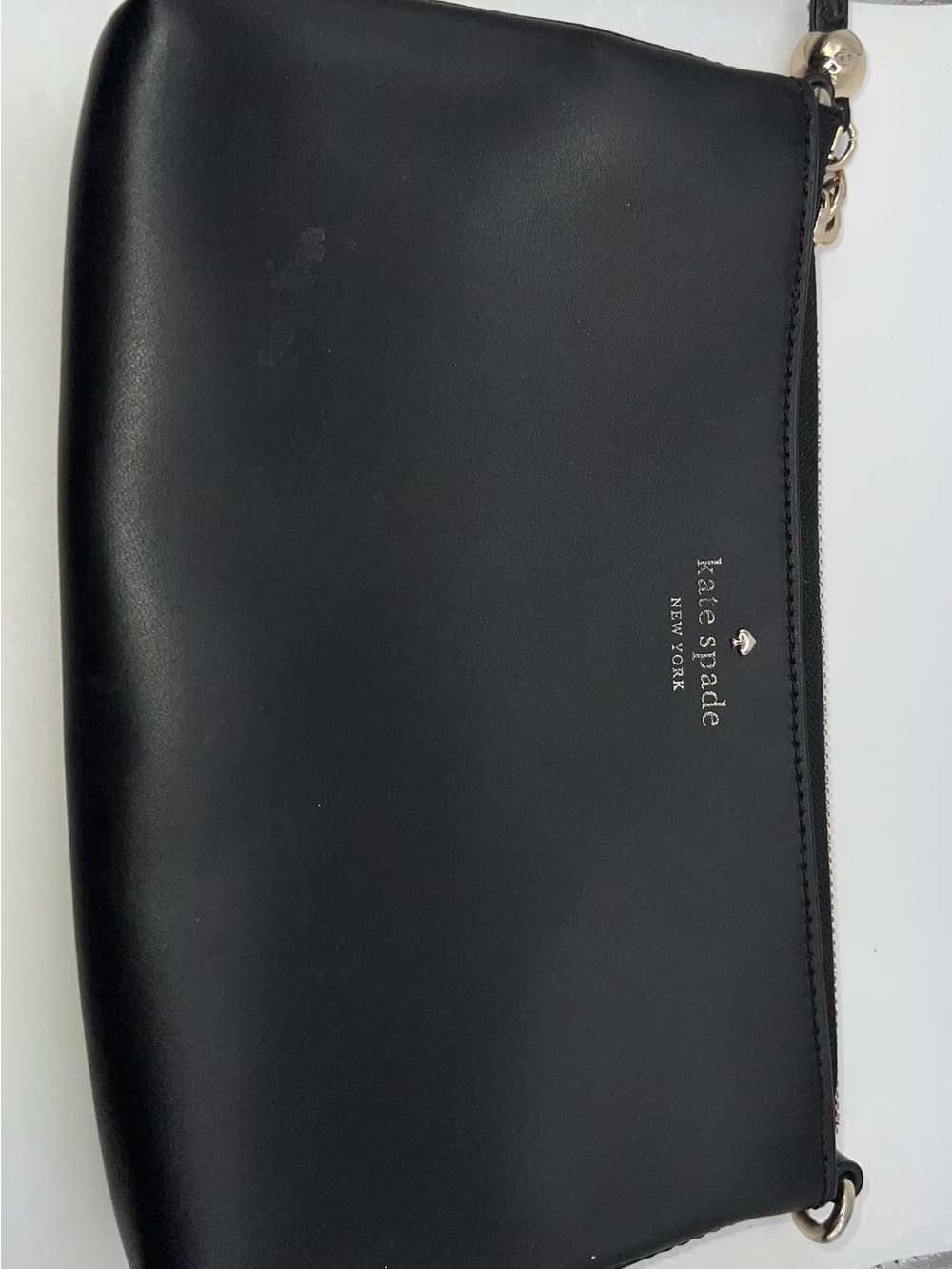 kate spade Black Leather Zip Wristlet with Gold Hardware